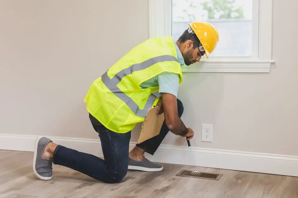 Pest Control Technician — Home Inspection Pest Control Technician — Home Inspection — Pest Control Technician, Hard Hat, Safety Vest, Pest Control, Pest Control in Un…